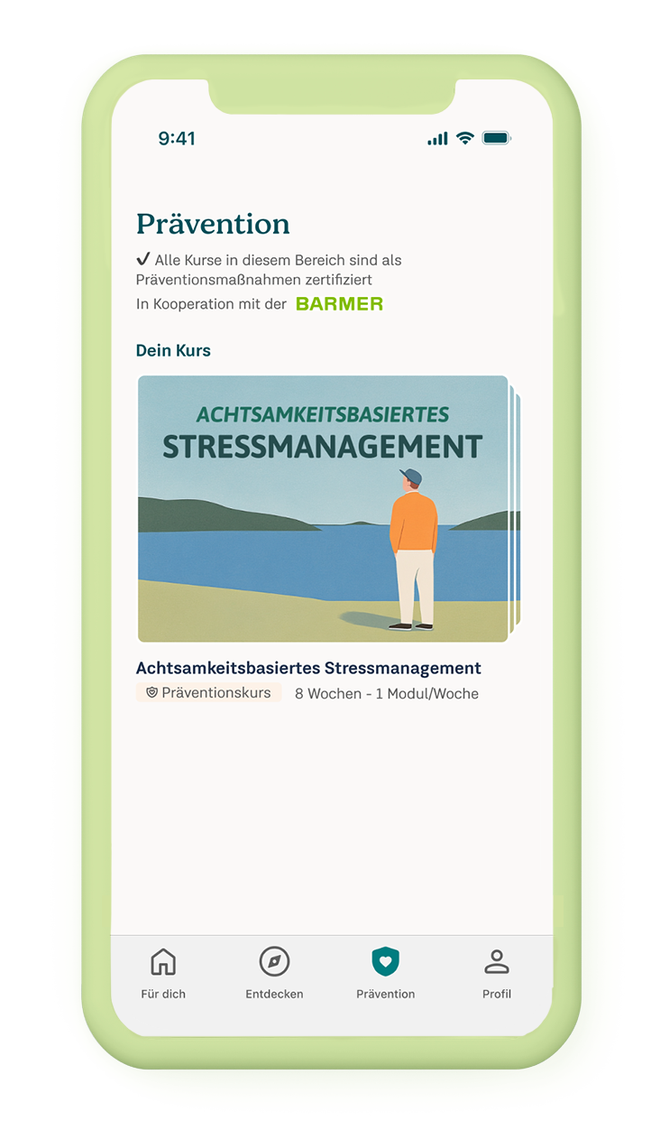 Smartphone zeigt die 7Mind Präventionskurse