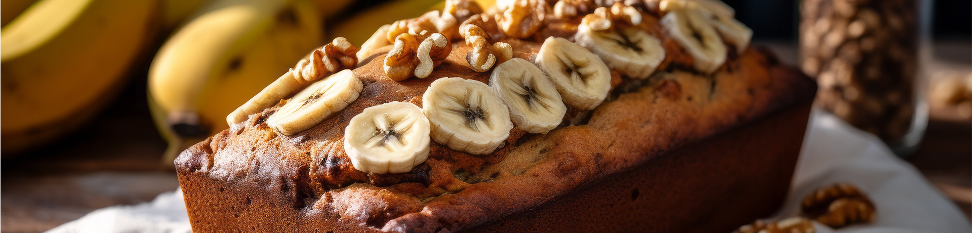 Bananenbrot mit Bananen verziert