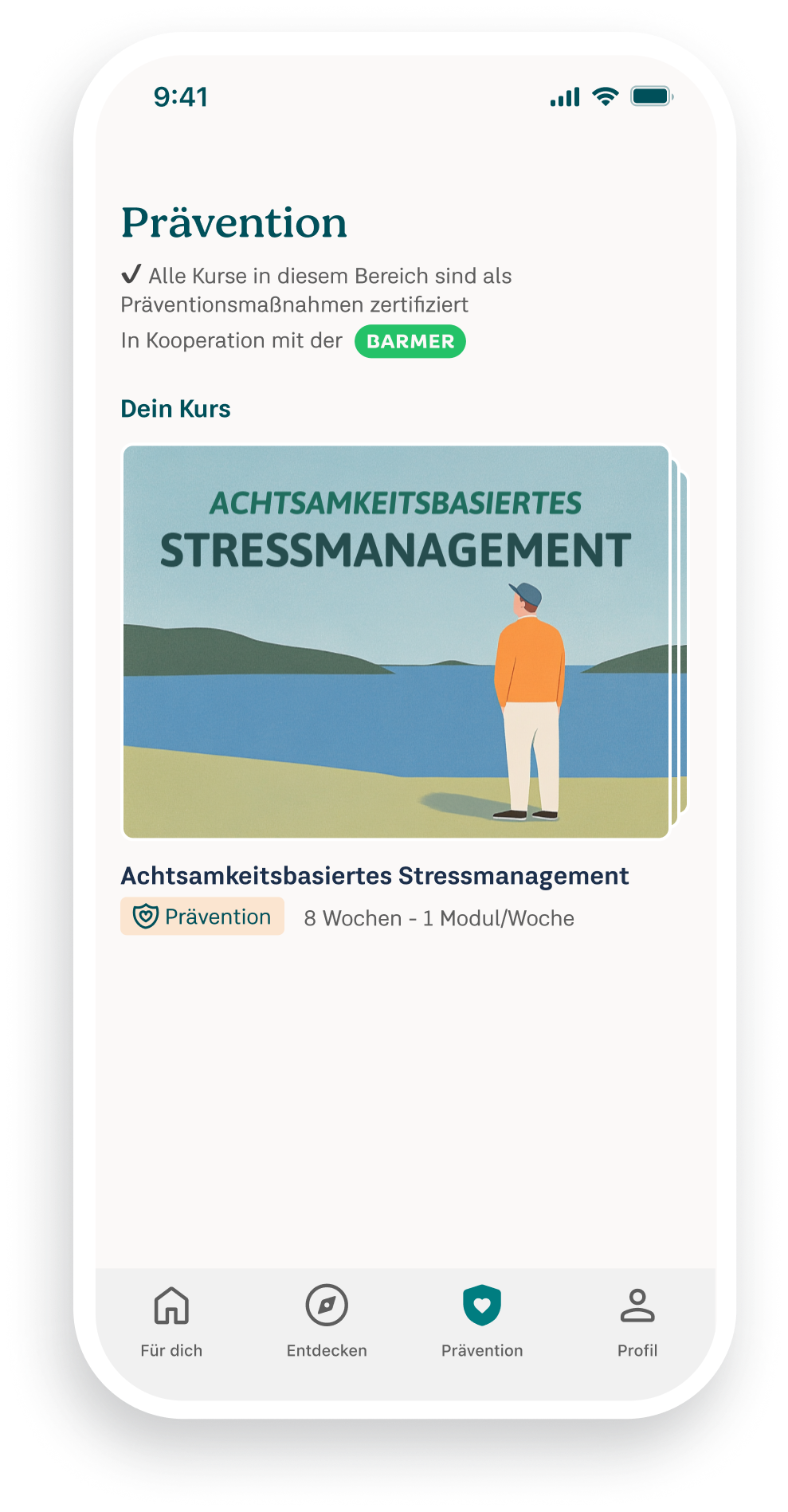 Screenshot der 7Mind Study App. Man sieht die Seite Prävention.